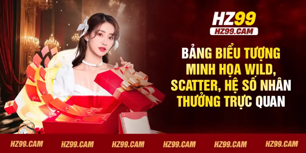 Bảng biểu tượng minh họa Wild, Scatter, hệ số nhân thưởng trực quan