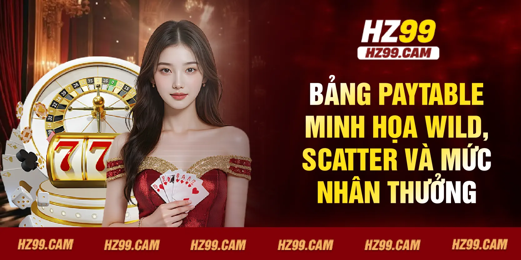 Bảng paytable minh họa wild, scatter và mức nhân thưởng