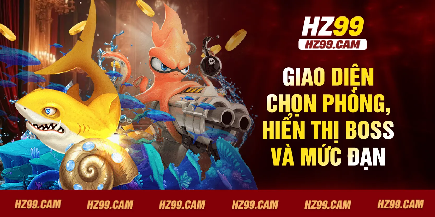 Giao diện chọn phòng, hiển thị boss và mức đạn