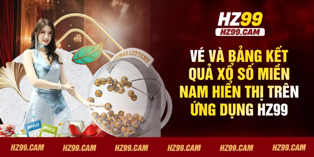 Vé và bảng kết quả xổ số miền nam hiển thị trên ứng dụng HZ99